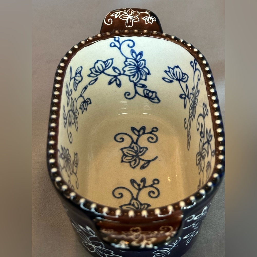 Temptations 10oz Baking Dish - Set of 2 - Floral Lace - Cobalt Blue White Brown - Picture 7 of 10